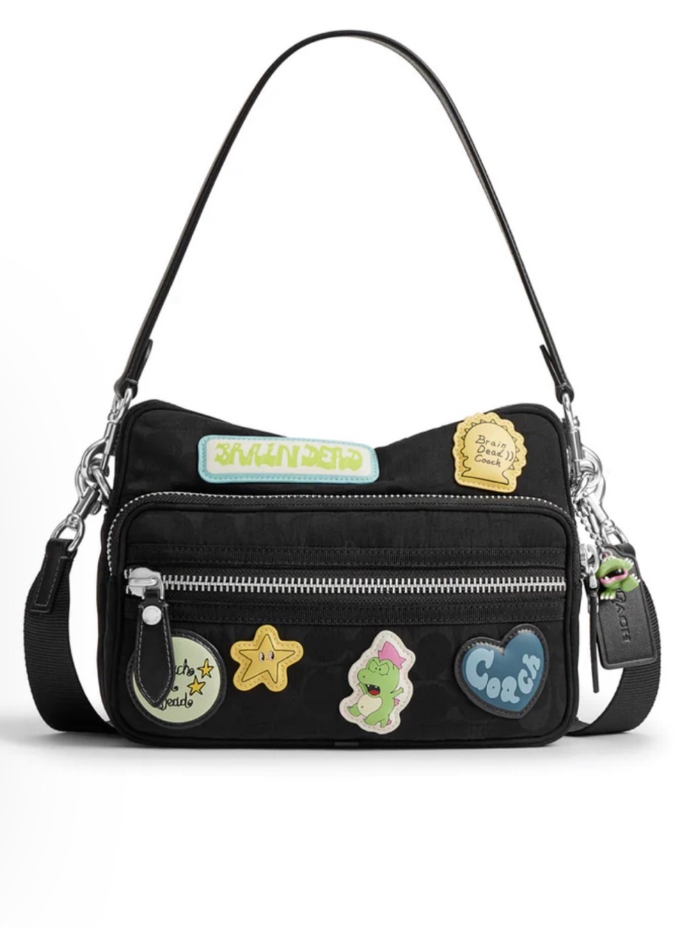 BRAIN DEAD X COACH SIGNATURE NYLON DAKOTA CROSSBODY WITH PATCHES - BLACK